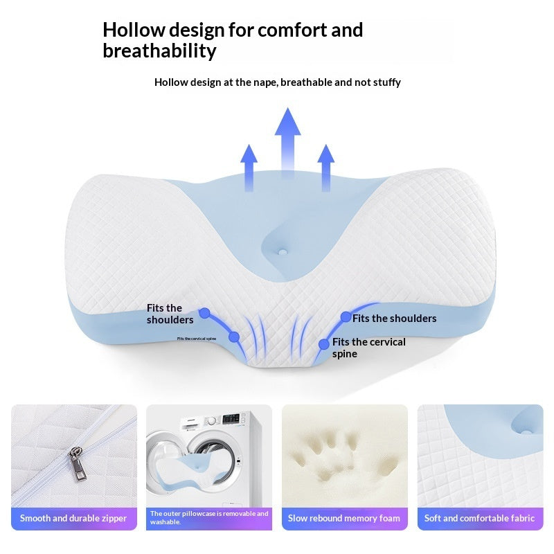 Neck-support Knitted High Pillow Made Of Slow-rebound Memory Foam That Retains Its Shape For Comfortable Sleep