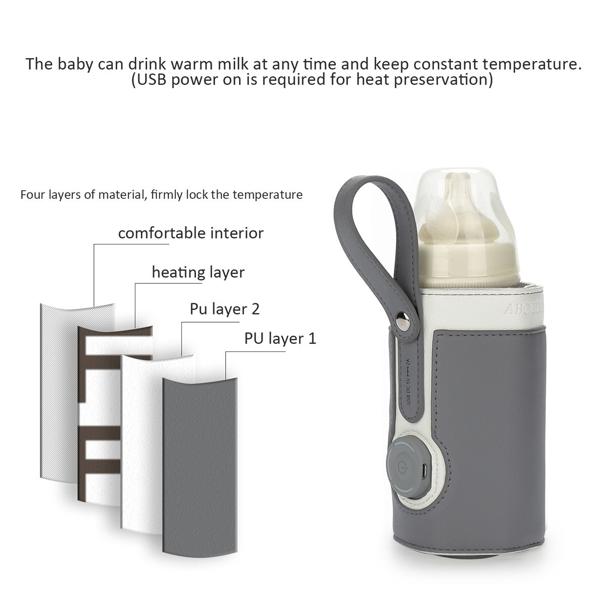 Warm Milk Bag Leather Three-speed Adjustable Heating Bottle Bag